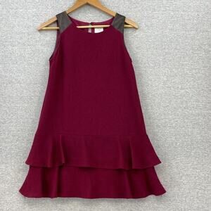 Anthropologie HD In Paris Dress Womens 0 Petite Burgundy Leather Trim Peplum